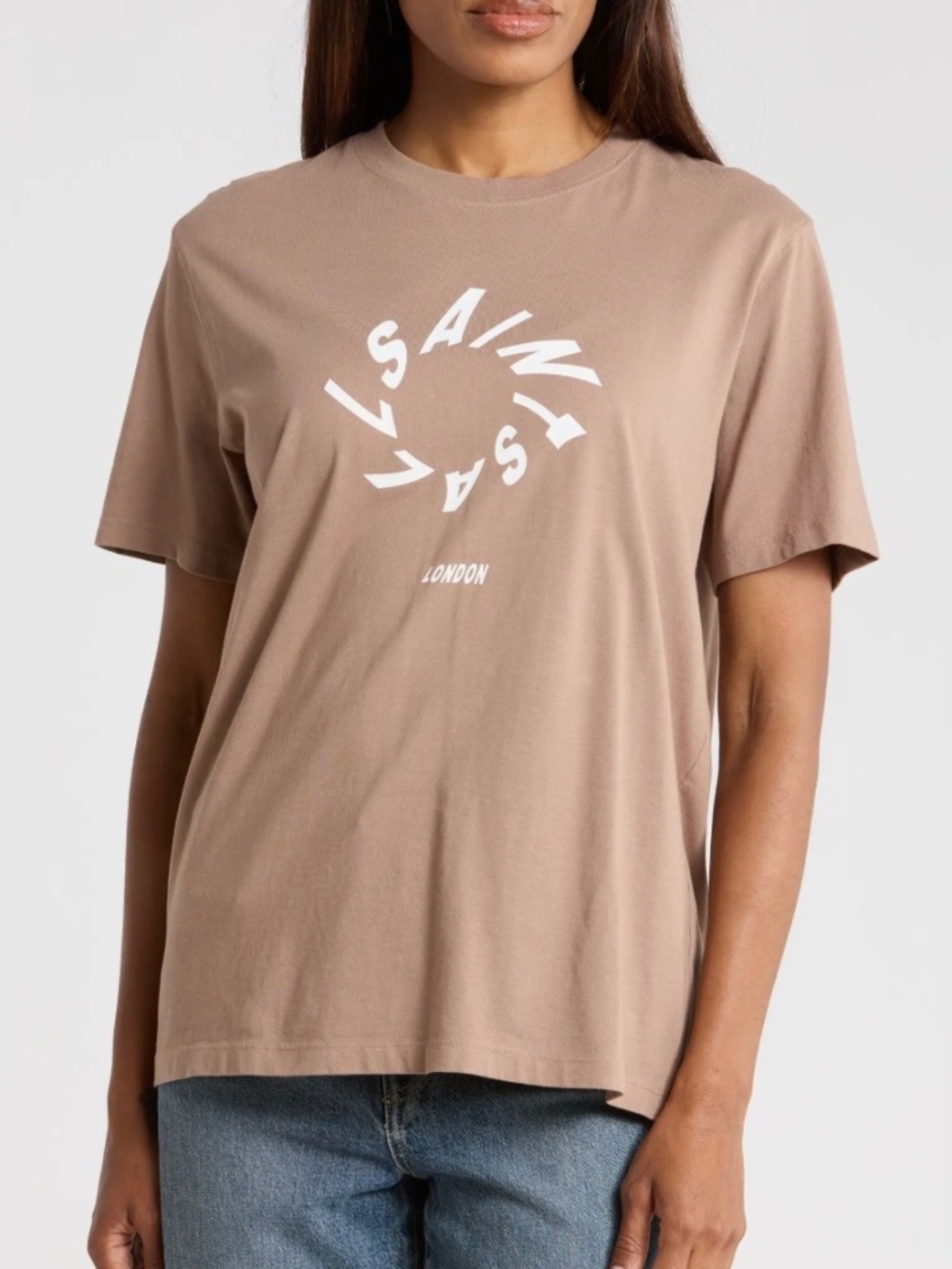 NWT $99 All Saints Halo Boyfriend Tee Size M Pine Bark Brown